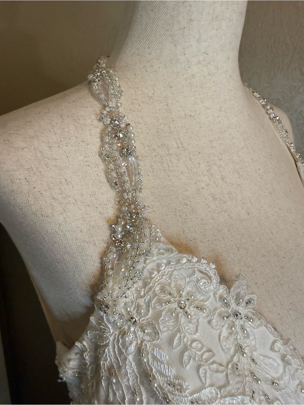 Elegant White Lace Halter Bridal Gown - Picture 7 of 17
